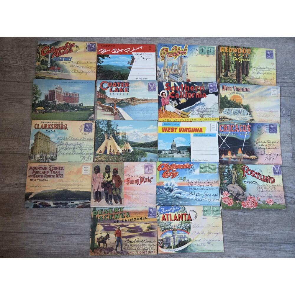 Huge Lot of 18 Vintage 1940s Souvenir Postcard Folders